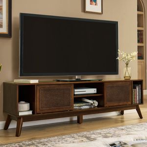 Mobile TV in Rattan Stile Mid-Century Modern da 75 Pollici, Mobile Intrattenimento per Soggiorno e Sala Multimediale, Console Multimediale da 67,9 Pollici - Product Image 2