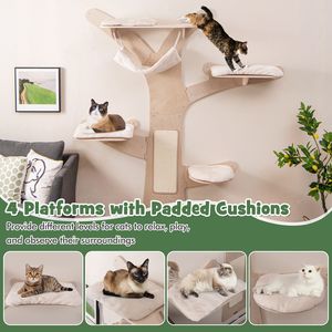 Árbol para Gatos de Múltiples Niveles Montado en la Pared - Tapete Rascador de Sisal, Hamaca y Plataformas de Felpa - Mueble para Gatos Duradero y que Ahorra Espacio - Product Image 6