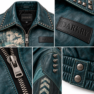 Teal Green <b>Women</b> Genuine Leather Aviator <b>Jacket</b> Custom Graphic Printed Studded Collar Cropped Outerwear OEM Factory Supplier - Product Image 6