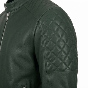 <b>Men's</b> Green <b>Suede</b> Moto <b>Jacket</b> Stand Collar Zipper Closure Slim Fit Regular Length Autumn Wear - Product Image 4