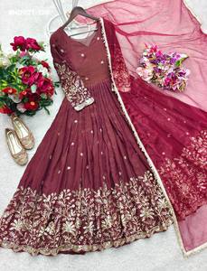 Conjunto de Vestido y Dupatta de Seda Vichitra con Bordado y Lentejuelas de 5mm para Uso Ocasional, Moda Femenina, Fabricante, Proveedor Indio - Product Image 4