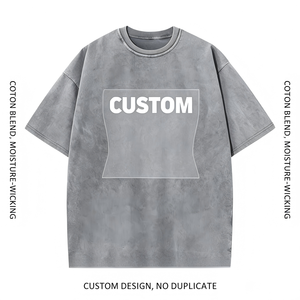 T-shirt Homme Oversize en Coton Délavé à l'Acide, Col Rond, Style Vintage Streetwear Décontracté, Tendance du Marché Américain - Product Image 4