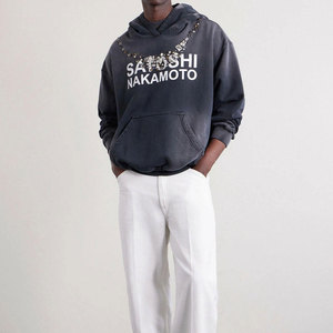 Sweat-shirt à capuche en strass pour homme, style streetwear oversize, en coton noir tricoté, avec logo sur le devant, pour l'automne - Product Image 2