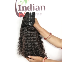 Extensions de cheveux vierges Remy indiens de temple, alignées aux cuticules, double trame machine, ondulation profonde, non traitées chimiquement, couleur naturelle, économiques