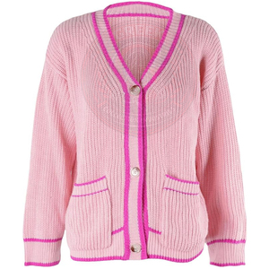 Colección GREEK IND, Cárdigan Rosa de Punto para Mujer, con Ribete Rosa Brillante y Cierre de Botones, Suéter para la Escuela o Universidad - Product Image 2