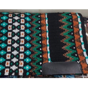 Tapis de selle occidental géométrique en mélange de laine noir, vert, turquoise, marron, couverture de cheval profilée avec patch en cuir Tack LLT - Product Image 2