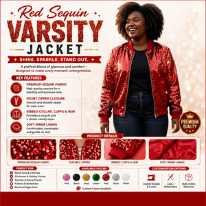 Cosh International Top Quality Sorority Custom <b>Women</b> Red Sequin Bomber Varsity <b>Jacket</b> All Over <b>Sparkle</b> Greek Apparel - Product Image 6