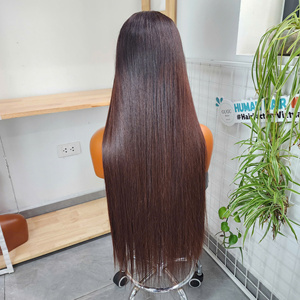 <b>Brown</b> Bone Straight Human Hair Closure <b>Wigs</b> for Women Transparent Straight Front <b>Wig</b> - Product Image 2