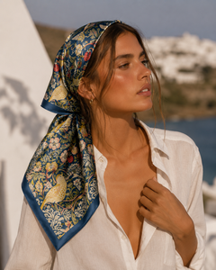 Elegante Pañuelo Cuadrado de Seda con Estampado Floral para Mujer, Accesorio de Moda Multifuncional para Todas las Temporadas - Product Image 4