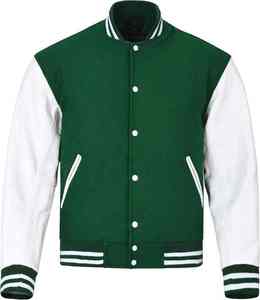 Blousons universitaires d'hiver 2025 OEM personnalisés de haute qualité, à col montant, en patchwork géométrique, 100 % laine, à capuche, manches longues, blanc et vert - Product Image 4