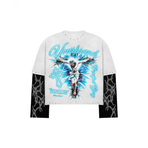 T-shirt unisexe oversize à col rond et épaules tombantes, style streetwear hip-hop, effet délavé vintage, t-shirt délavé à l'acide - Product Image 2