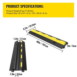 3 pièces de rampes de protection pour câbles électriques en caoutchouc à 2 câbles, capacité de 11000 lb - Product Image 2