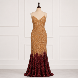 Luxury Mermaid <b>Sequin</b> Evening Gown | Designer Spaghetti Strap Formal Dress Premium Prom Wedding Gala Party Red Carpet Wear - Product Image 1