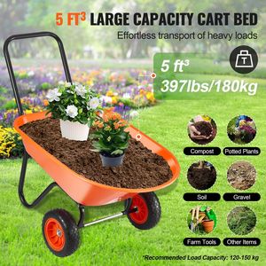 5 Cu. Pie. Cargar Carro de descarga de jardín 2 ruedas 397 libras de capacidad Carretilla 10 \ "Ruedas de pista ancha Carro de patio de utilidad de fácil carga - Product Image 4