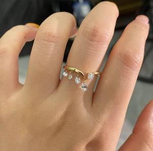 Bague ouverte style Chandelier en or massif 14K avec diamant de laboratoire taille poire et ronde, breloque pendante, bague de fiançailles, cadeau unique pour elle - Product Image 4