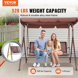 3-Seat Brown Teslin Fabric Patio <b>Swing</b> Chair Adjustable Canopy Alloy Steel Frame Outdoor Porch <b>Swing</b> Armrests for Balcony - Product Image 2