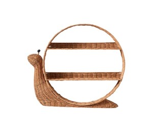 Étagère murale en rotin naturel faite à la main en forme d'escargot avec 3 niveaux pour la chambre d'enfant, la crèche et la décoration de la maison - Product Image 1