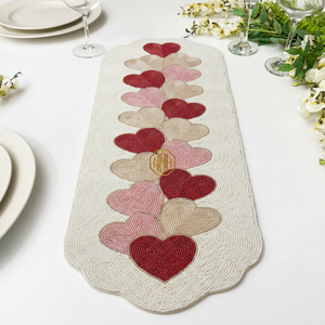 Ivory Beaded Modern Floral Embroidered <b>Table</b> <b>Runner</b> Shamrock Border Handmade Green Gold <b>Table</b> Linen Wholesale OEM ODM - Product Image 4