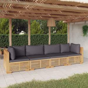 Ensemble de salon de jardin en teck gris foncé avec coussins, canapés de jardin - Product Image 1