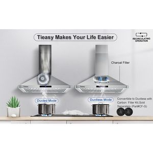 Cappa aspirante da parete 30/36 pollici 700CFM in acciaio inossidabile con controllo touch e 3 velocità - Product Image 3