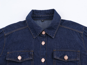 Blue Color Turn Collar <b>Button</b> Long Sleeve Breathable Quick Dry Summer High Street Flare Pants Casual <b>Jeans</b> Denim Tops Blouse - Product Image 3