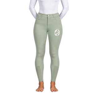 Leggings d'équitation pour femmes vert sauge, taille haute, extensibles, avec grip en silicone et assise intégrale, pour l'entraînement - Product Image 1