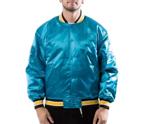 Veste de style universitaire pour hommes, légère, en satin, pour tenues décontractées, veste de baseball rétro, veste bomber, élégante - Product Image 2
