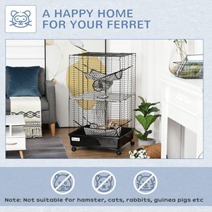 Gabbia per Animali Domestici in Metallo Nero da 42 Pollici con Ruote e Freni, Amache e Tunnel Sospesi, 3 Porte, Habitat per Furetti, Casetta per Piccoli Animali - Product Image 3