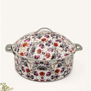 Casserole élégante en émail floral, pot à fondue en acier inoxydable à double paroi isolé, chauffe-plats vintage, pot de service thermique - Product Image 1