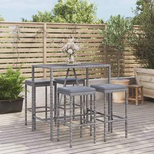 Conjunto de Bar para Jardín de Ratán PE Gris y Acero con Recubrimiento en Polvo, con Vidrio Templado, Colección de Muebles de Exterior Premium - Product Image 1