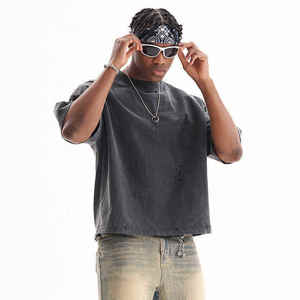 T-shirts pour hommes décontractés et respirants à manches courtes, imprimés à motif uni, effet délavé, de haute qualité, pour l'été - Product Image 2