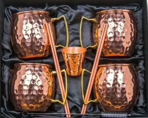 Mug à Moscow Mule en cuivre fait main, martelé, avec louche, coffret cadeau pour fêtes, bureau, voyages - Product Image 1