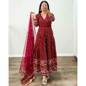 Party Wear Taille XL Haut Bas et Dupatta avec fil et travail de séquence - Product Image 5