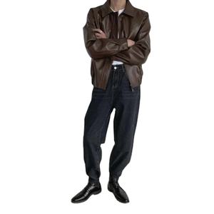 เสื้อโค้ทหนังสั้นแบบคลิปออนทรงหลวมอเนกประสงค์สำหรับผู้ชายทันสมัยหนัง PU สีน้ำตาลแฟชั่นฤดูใบไม้ร่วงฤดูหนาว - Product Image 4