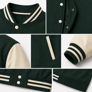 Veste universitaire unisexe vert crème, couleur unie, boutonnée, coupe classique, style preppy, pour l'automne - Product Image 6