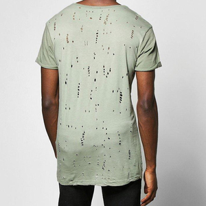 T-shirt Homme Vert Clair à Manches Courtes Col Rond Effet Usé Délavé au Laser Coupe Oversize en Jersey de Coton Style Urbain - Product Image 2