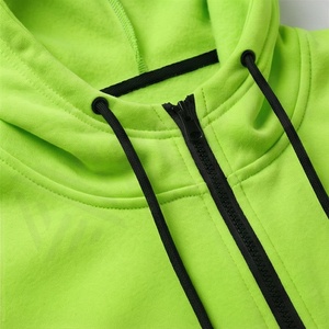 Survêtement à capuche vert lime pour homme, fermeture éclair intégrale, couleur unie, vêtements de sport décontractés avec poches latérales, matière polyester respirante - Product Image 4