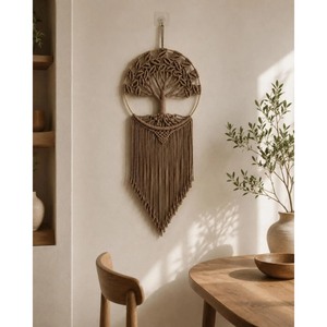 Macrame Tree Wall Hanging Bohemian Home Decor Circular Shape Natural Fiber Bedroom Art Piece <b>Single</b>-Piece Package - Product Image 3