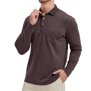 Polo ecológico de manga larga para hombre, hecho de algodón orgánico y sostenible, con tacto suave para un estilo de vida verde. - Product Image 6