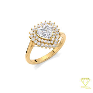 Anillo de Compromiso con Doble Halo de Diamantes Moissanite Corte Corazón en Oro Rosa de 14K, Anillo de Novia Vintage, Regalo Romántico de Aniversario de Bodas - Product Image 2