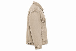 Veste en jean personnalisée avec logo pour homme, décontractée, en coton délavé, avec lettres perlées sur le devant, col rabattu, simple boutonnage - Product Image 4
