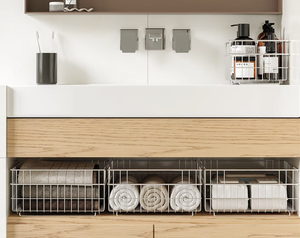 304 Stainless Steel Modern Kitchen Organizer <b>Basket</b> Single Tier <b>Stackable</b> Mesh Rack Under Sink Vanity Storage Shelf Rustproof - Product Image 3