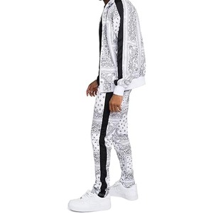Men Tracksuit Set with Full-Zip Jacket and Adjustable Drawstring Sweatpants Sportswear for Fitness Outdoor <b>Bandana</b> <b>White</b> - Product Image 5