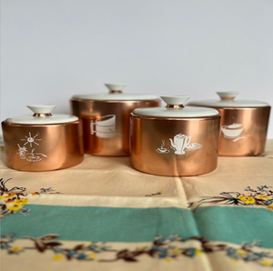 Metcraft BCSF39 Four Sleek Highly Polished <b>Rose</b> Gold Copper Cylindrical Moisture-Proof Freshness-Preserving Storage Containers - Product Image 4