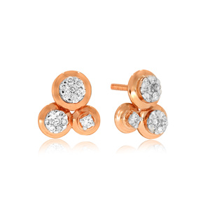 Pendientes de Oro Rosa de 14K con Triple Círculo y Diamantes Cultivados en Laboratorio de Corte Redondo, Joyería Fina para Uso Diario, Regalo para Mujer - Product Image 2