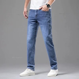 Street <b>Elastic</b> <b>Jeans</b> Men Denim Cargo Pants Wash Solid Color Multi Pockets Casual Mid <b>Waist</b> Solid Color Denim Casual Autumn Wear - Product Image 5