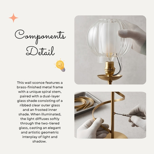 โคมไฟติดผนัง Rosalie Art Deco รุ่น Brass Wand, โคมไฟติดผนังทรงกลมแก้วลายเส้นสำหรับทางเข้าและทางเดิน - Product Image 3