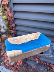 <b>Resin</b> Jewelry Box With Wooden Inlay Blue Finish Artistic Storage Jewelry Bracelet Holder Wooden Keepsake Box With <b>Resin</b> <b>Crafts</b> - Product Image 2