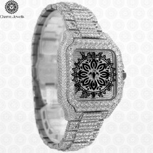 Montre de luxe pour homme Charm Jewells, cadran analogique mécanique en acier inoxydable, 40 mm, incrustée de diamants, fermoir caché à bouton-poussoir, 10 bars - Product Image 1