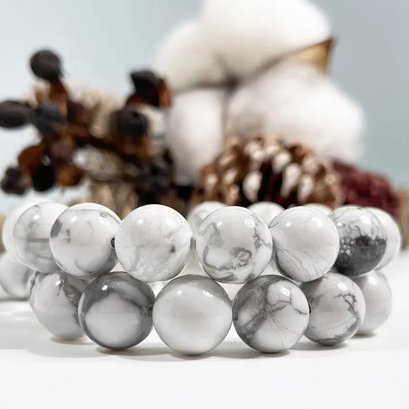 Оптовая торговля, Красивые натуральный белый Howlite Круглый бисер драгоценный камень свободные бусины для изготовления ювелирных изделий, ожерелий и браслетов
